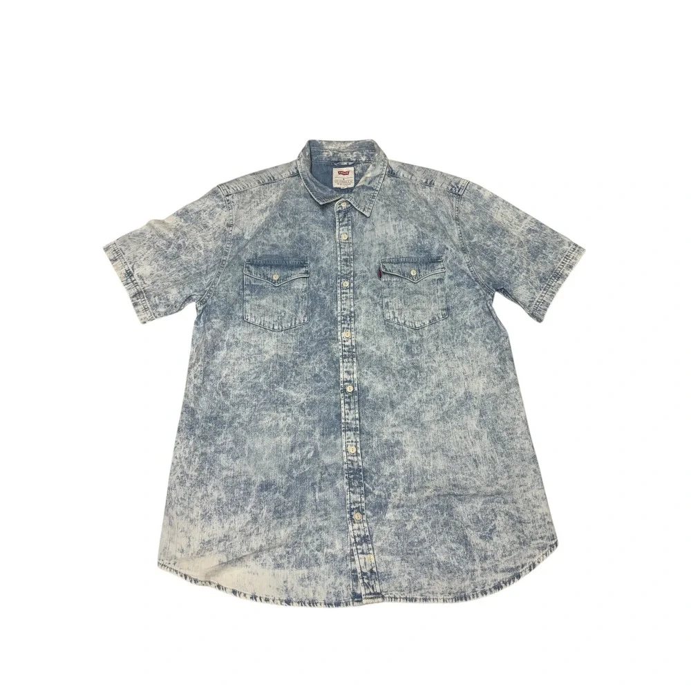 Vtg Y2k Levi's XL Acid Wash Denim Shirt Short Sleeve Button Up‎ Menswear